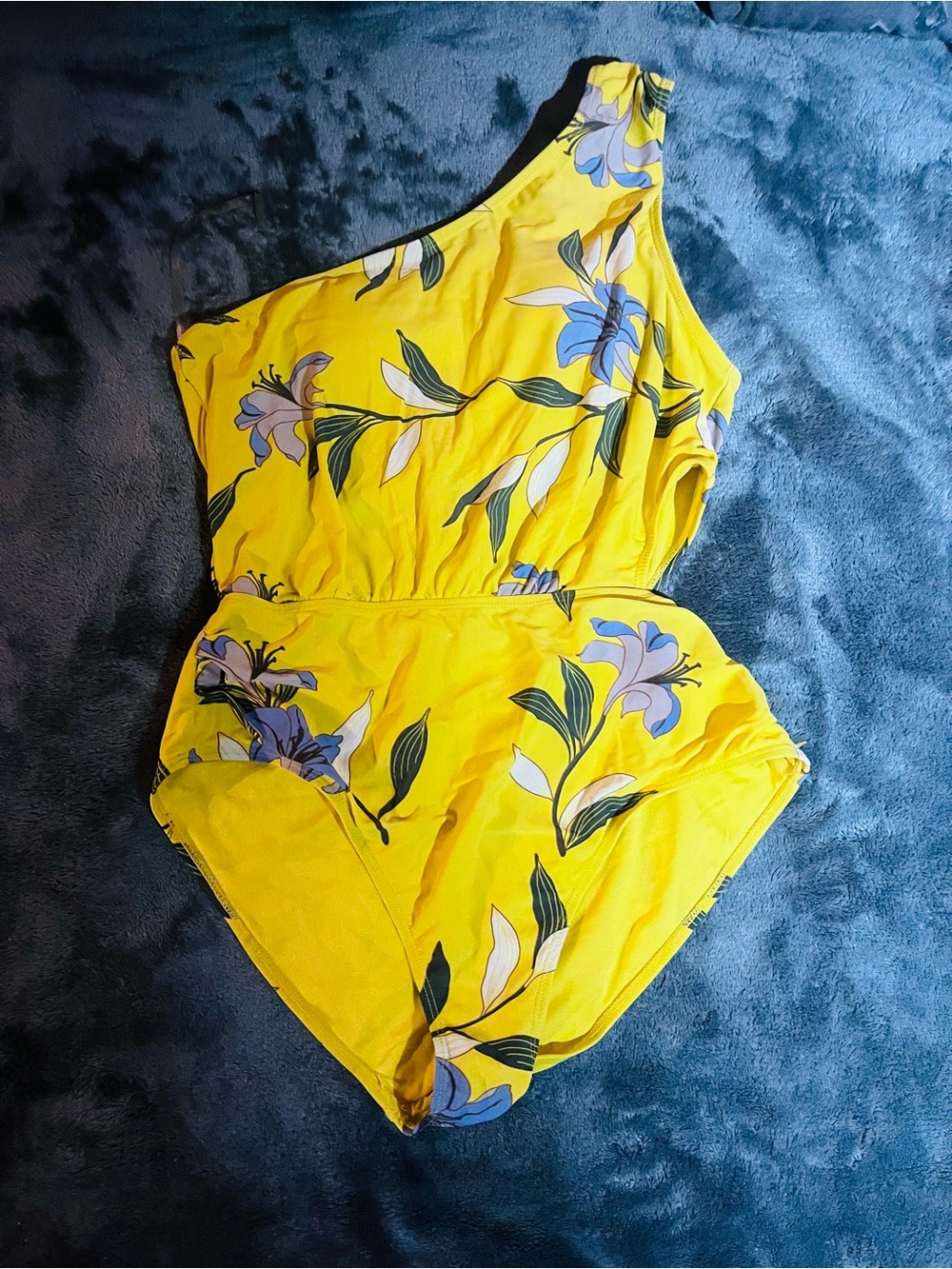 Jones New York Yellow One-Shoulder Floral One-Piece Swimsuit
